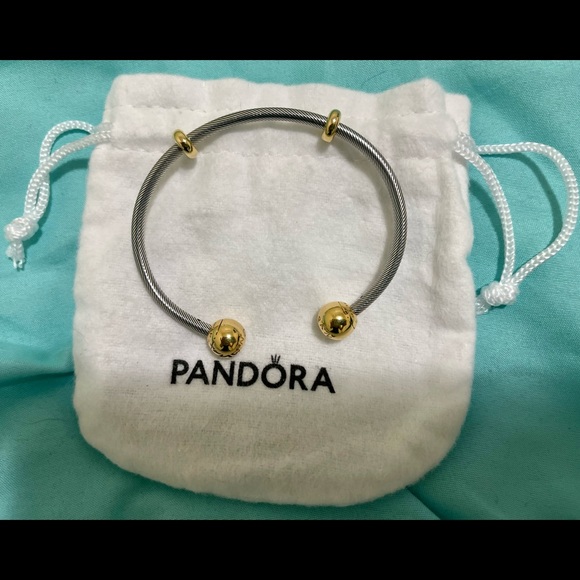 PANDORA two-tone snake chain open bangle - Picture 3 of 4